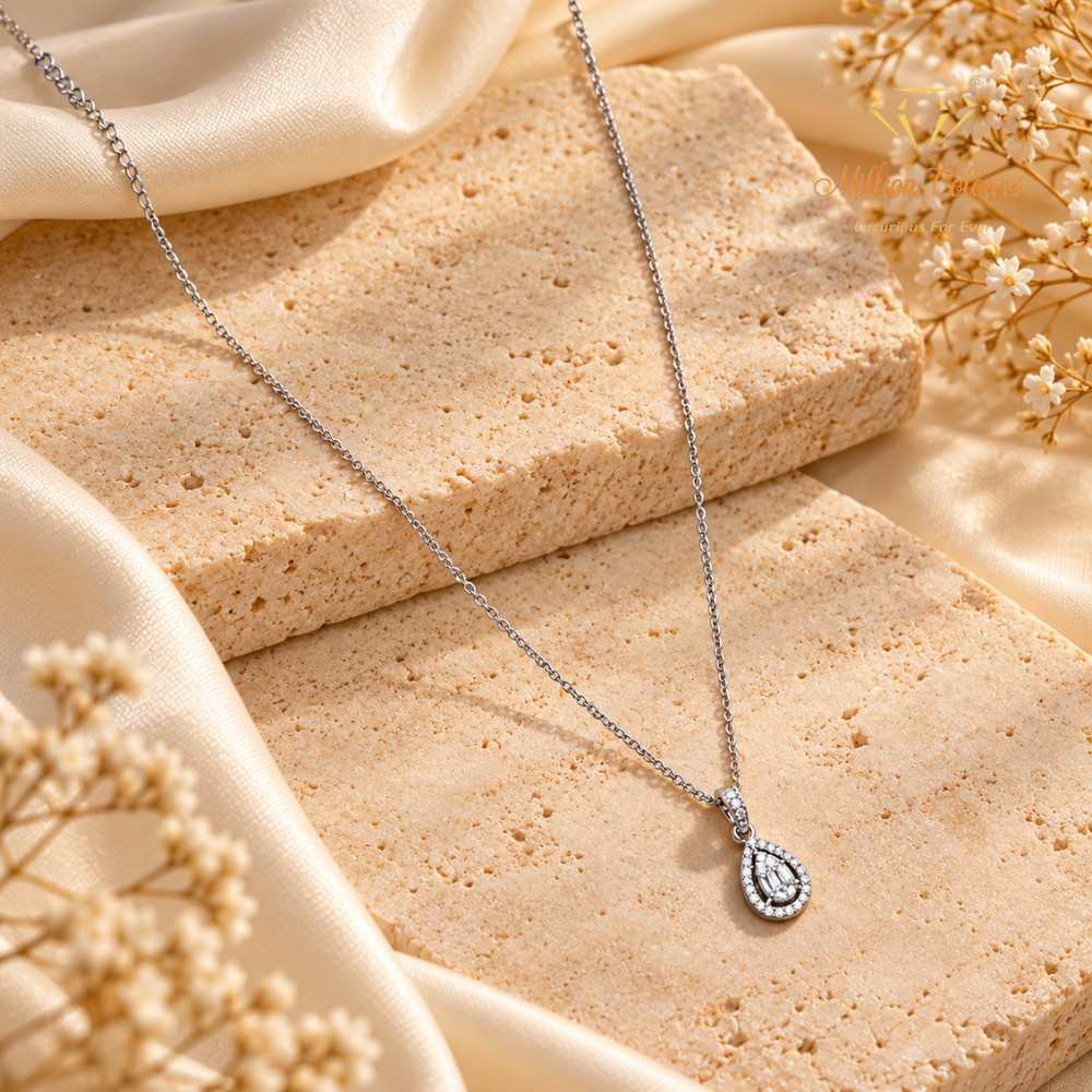 Elegant Korean Chain Rectangular Crystal Pendant Necklace By Million Colours