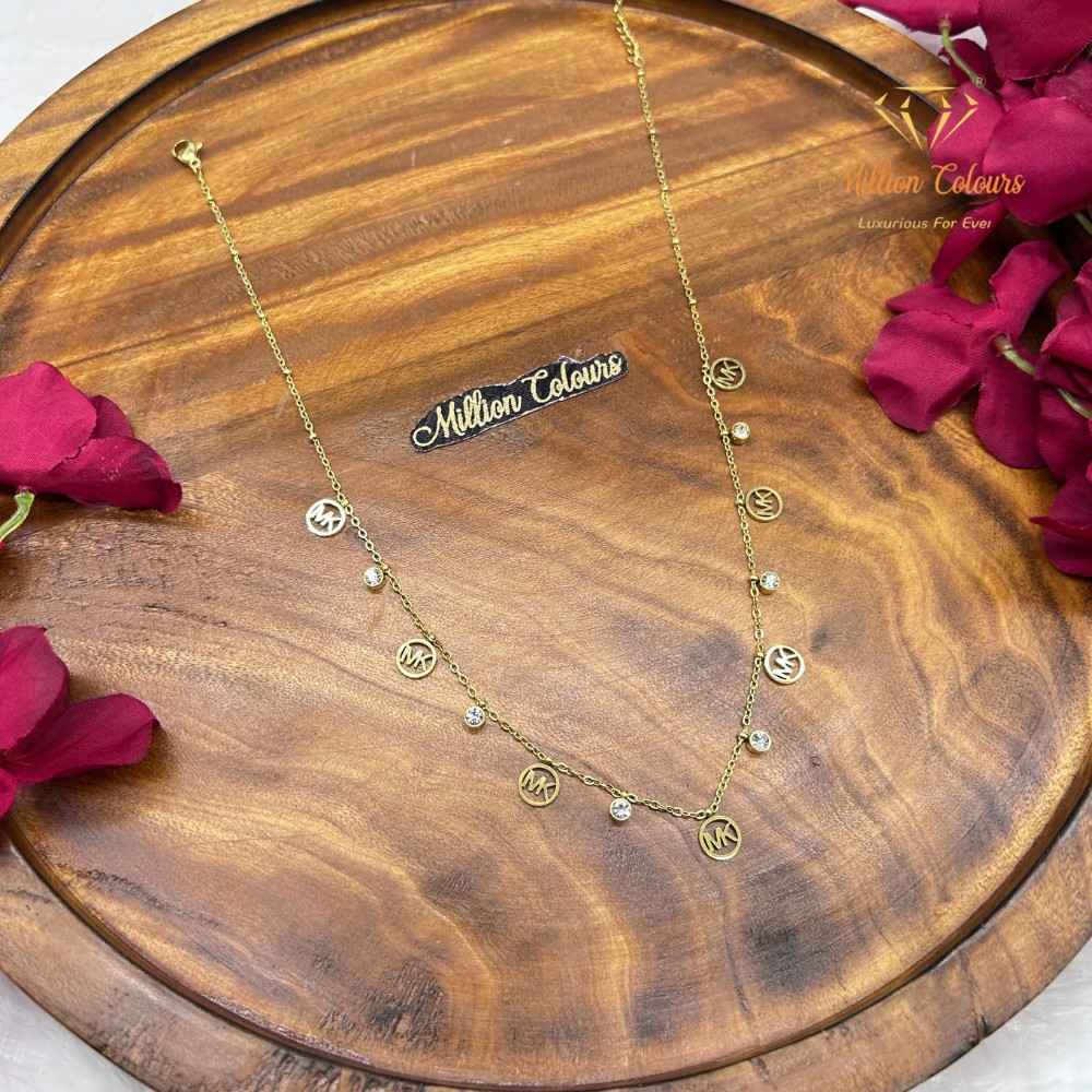 Elegant Korean Chain Round Initial Charm Necklace By Million Colours