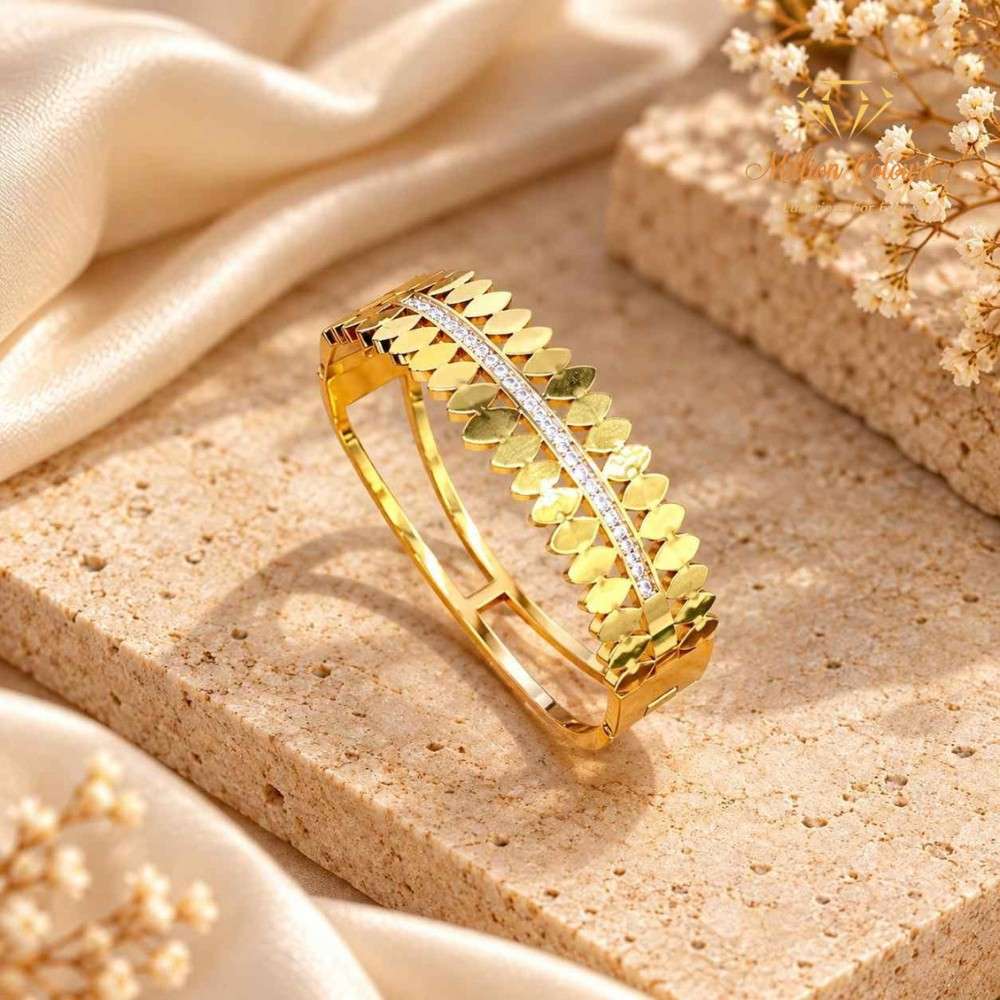 Elegant Leaf Pattern Gold-Plated Designer Bracelet with CZ Stone Detailing By Million Colours