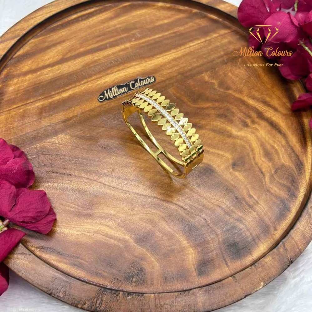 Elegant Leaf Pattern Gold-Plated Designer Bracelet with CZ Stone Detailing By Million Colours