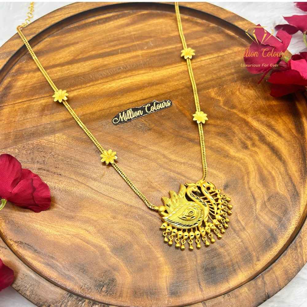 Elegant Peacock Pendant Gold Dollar Chain with Floral Chain Detailing By Million Colours
