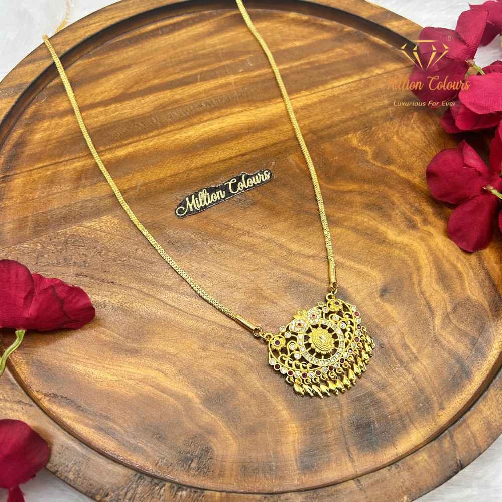 Elegant Round Designer Gold Dollar Chain with Stone-Studded Pendant By Million Colours