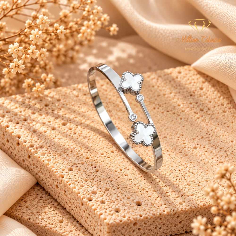 Elegant Silver-Tone Four-Leaf Clover Crystal Bracelet By Million Colours