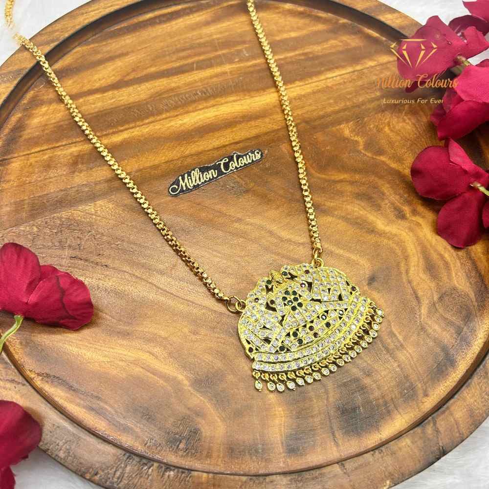 Elegant Stone-Studded Dome Pendant Gold Dollar Chain By Million Colours