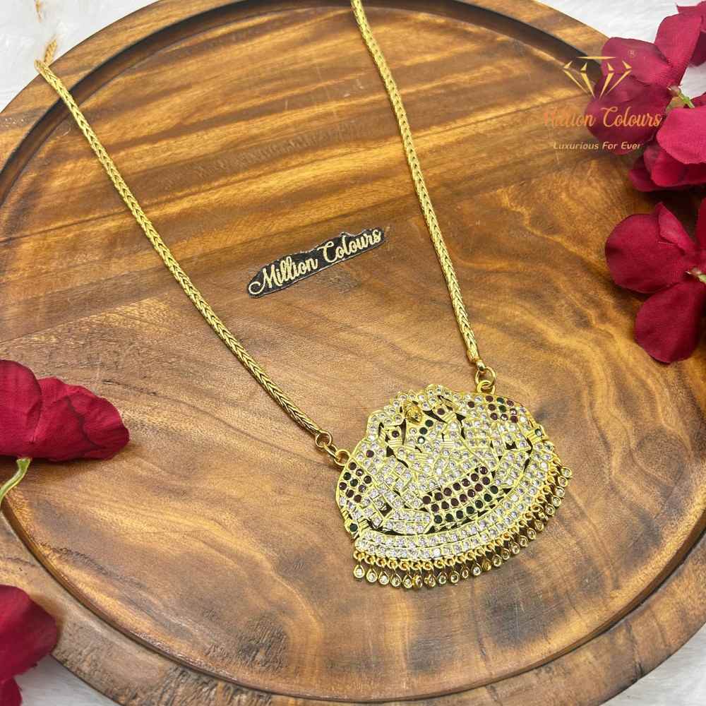 Elegant Stone-Studded Dome Pendant Gold Dollar Chain By Million Colours