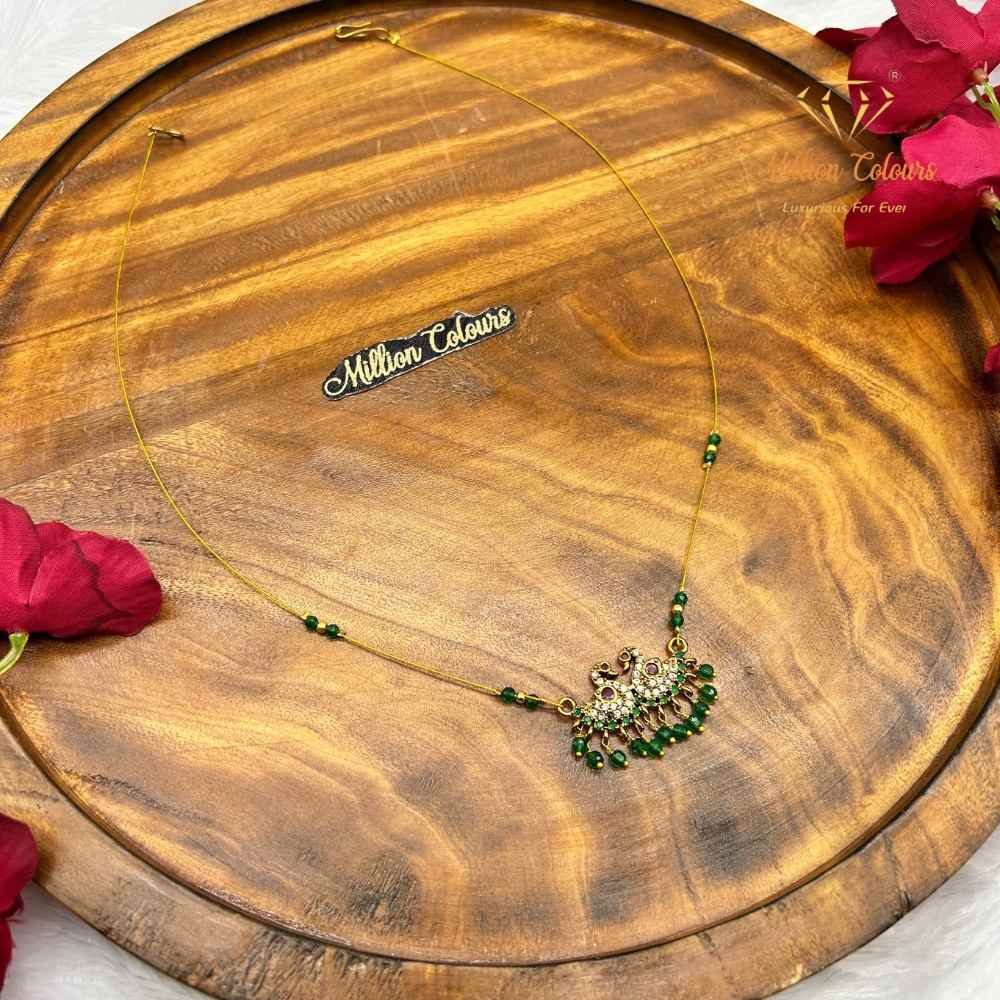 Invincible Green Beaded Floral Pendant Chain By Million Colours