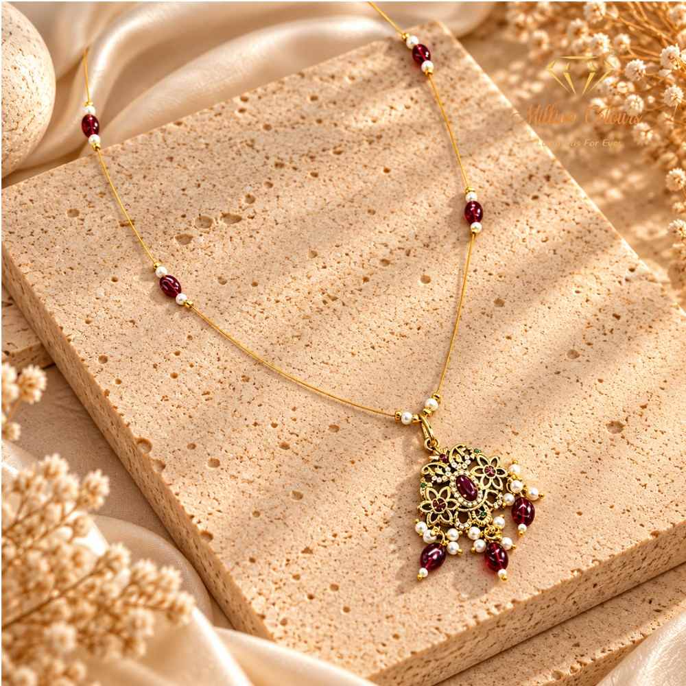 Invincible Ruby Beaded Pendant Chain Necklace By Million Colours
