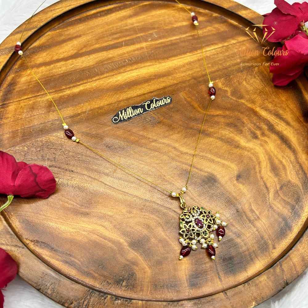 Invincible Ruby Beaded Pendant Chain Necklace By Million Colours