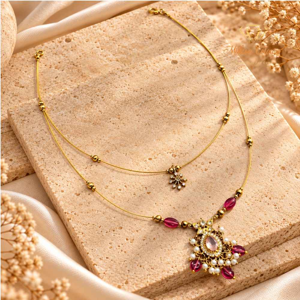 Invincible Ruby Pearl Floral Pendant Chain By Million Colours