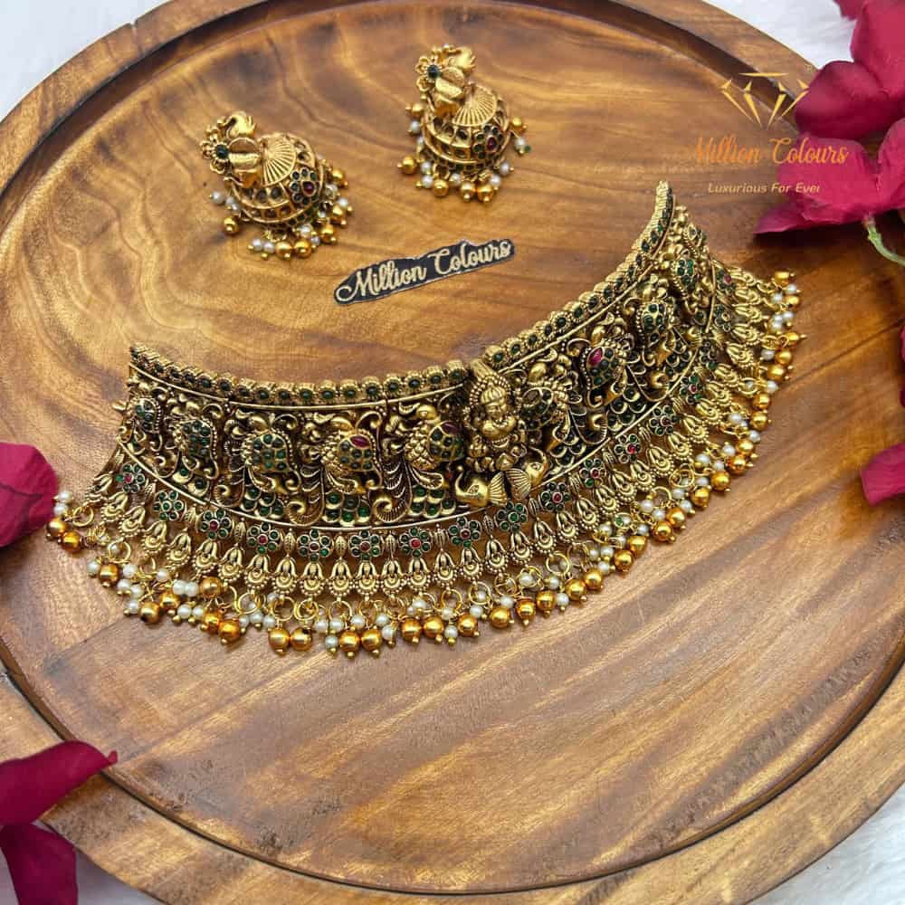 Royal Antique Gold Peacock Design Bridal Choker Necklace Set