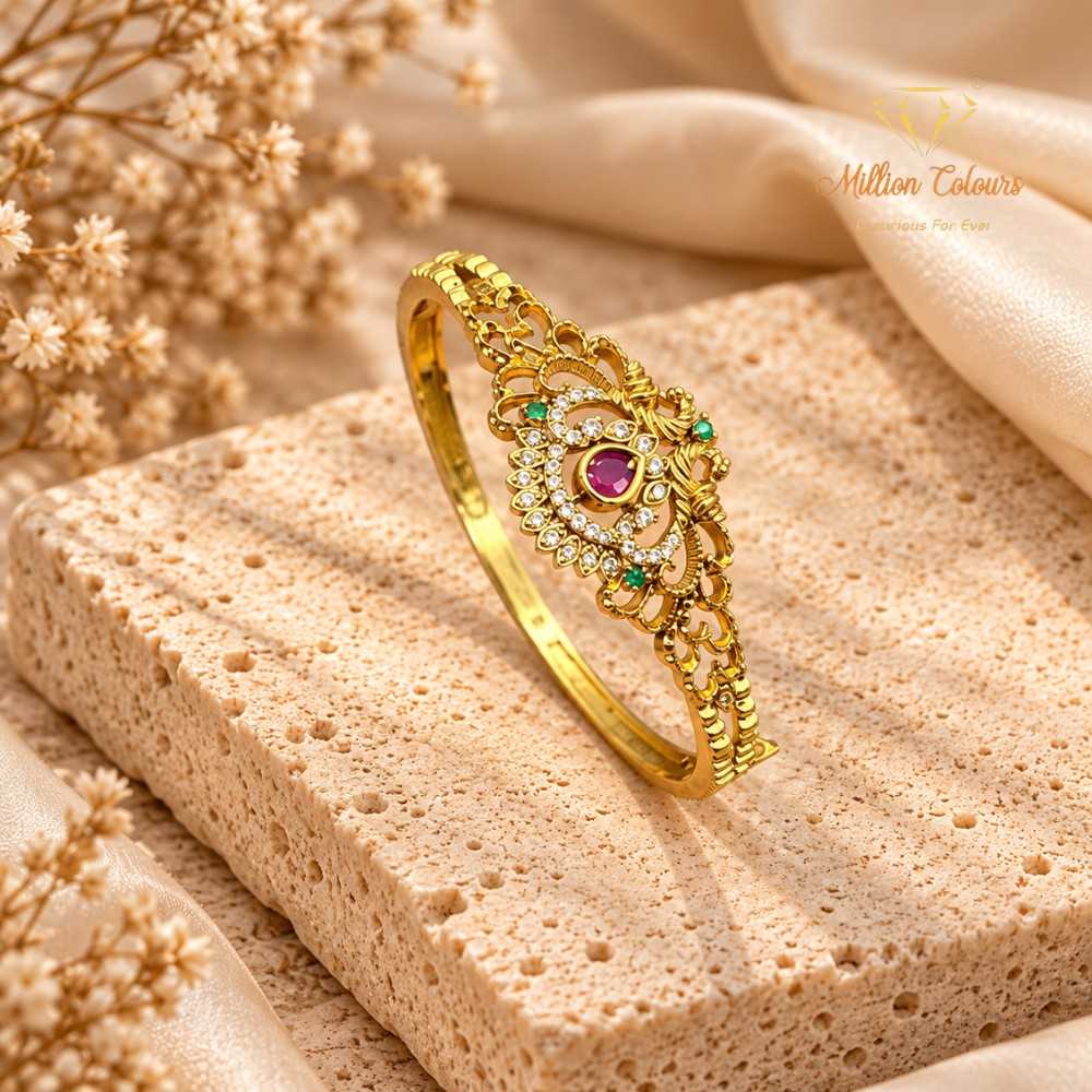 Royal Ruby Green Stone Antique Gold Bangle By Million Colours
