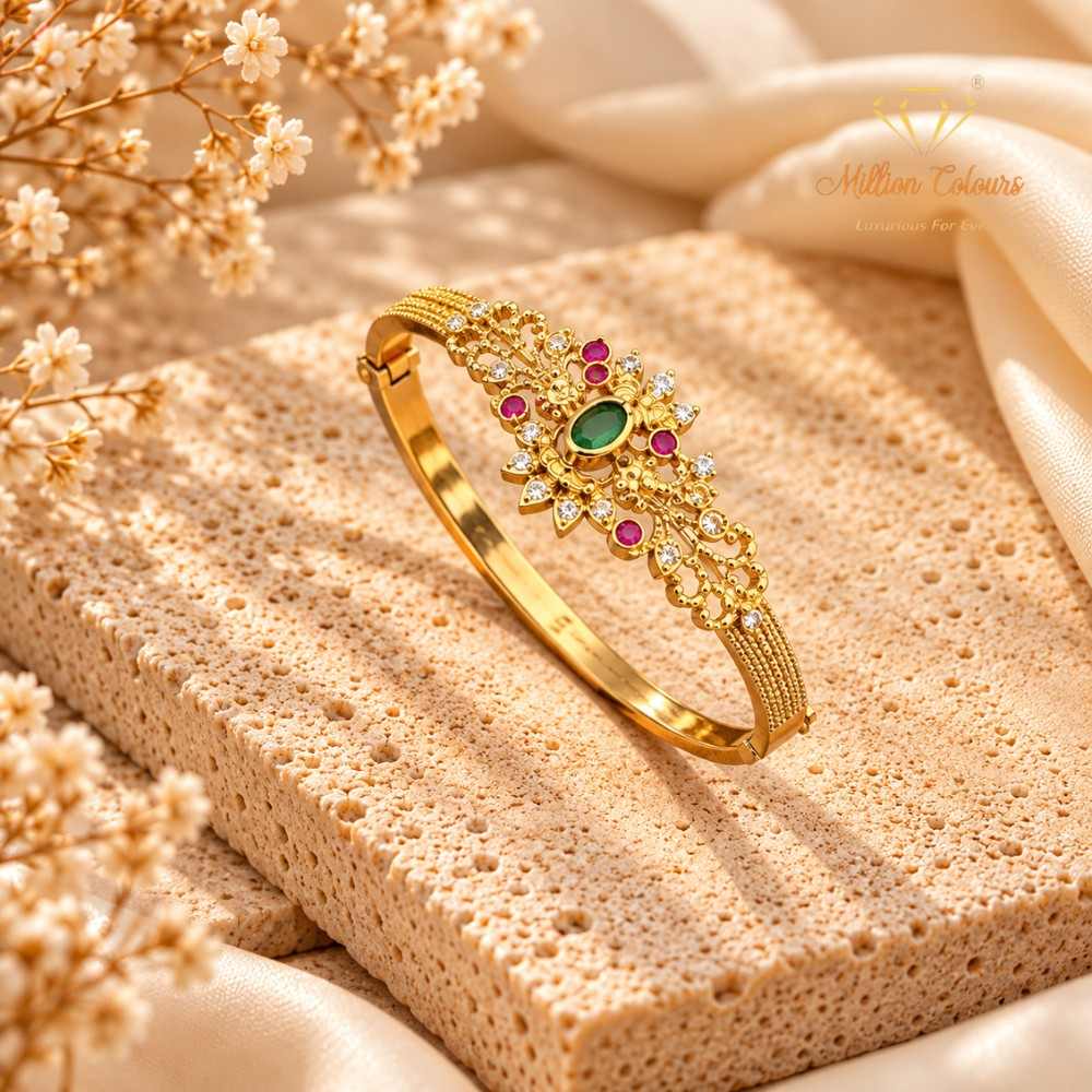 Royal Ruby Green Stone Antique Gold Bangle By Million Colours