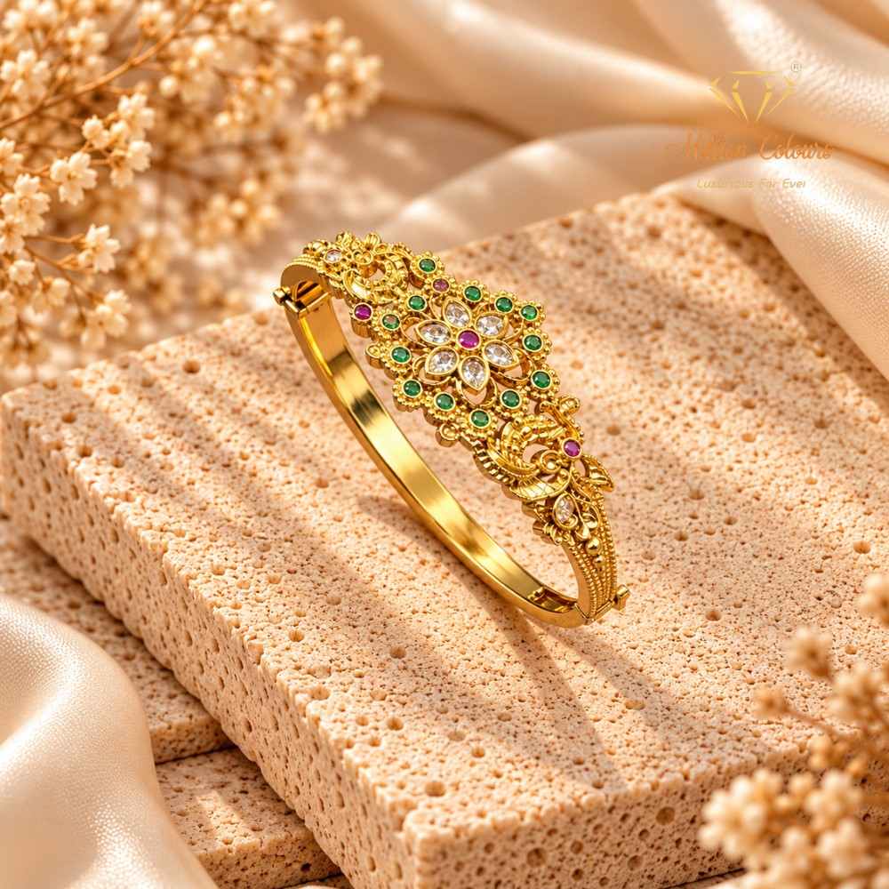 Royal Ruby Green Stone Antique Gold Bangle By Million Colours