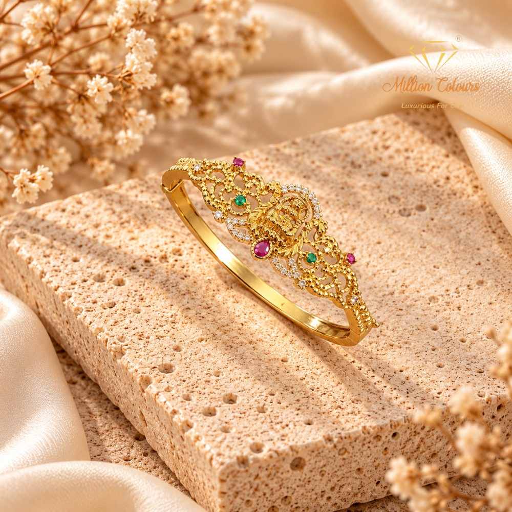 Royal Ruby Green Stone Antique Gold Bangle By Million Colours