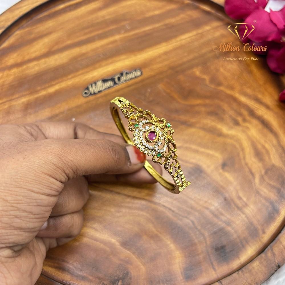 Royal Ruby Green Stone Antique Gold Bangle By Million Colours