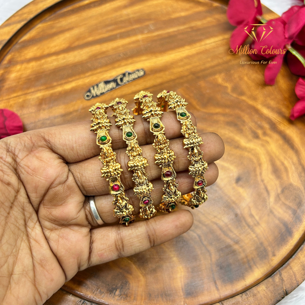 Traditional Gold-Plated Designer Bangles with Green & Ruby Stones