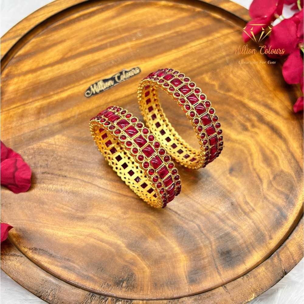 Traditional Gold-Plated Designer Bangles with Ruby Stones By Million Colours