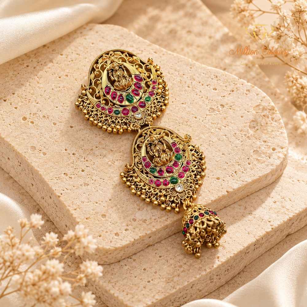 Traditional Gold-Tone Back Jada Set with Ruby & Green Stone Detailing By Million Colours