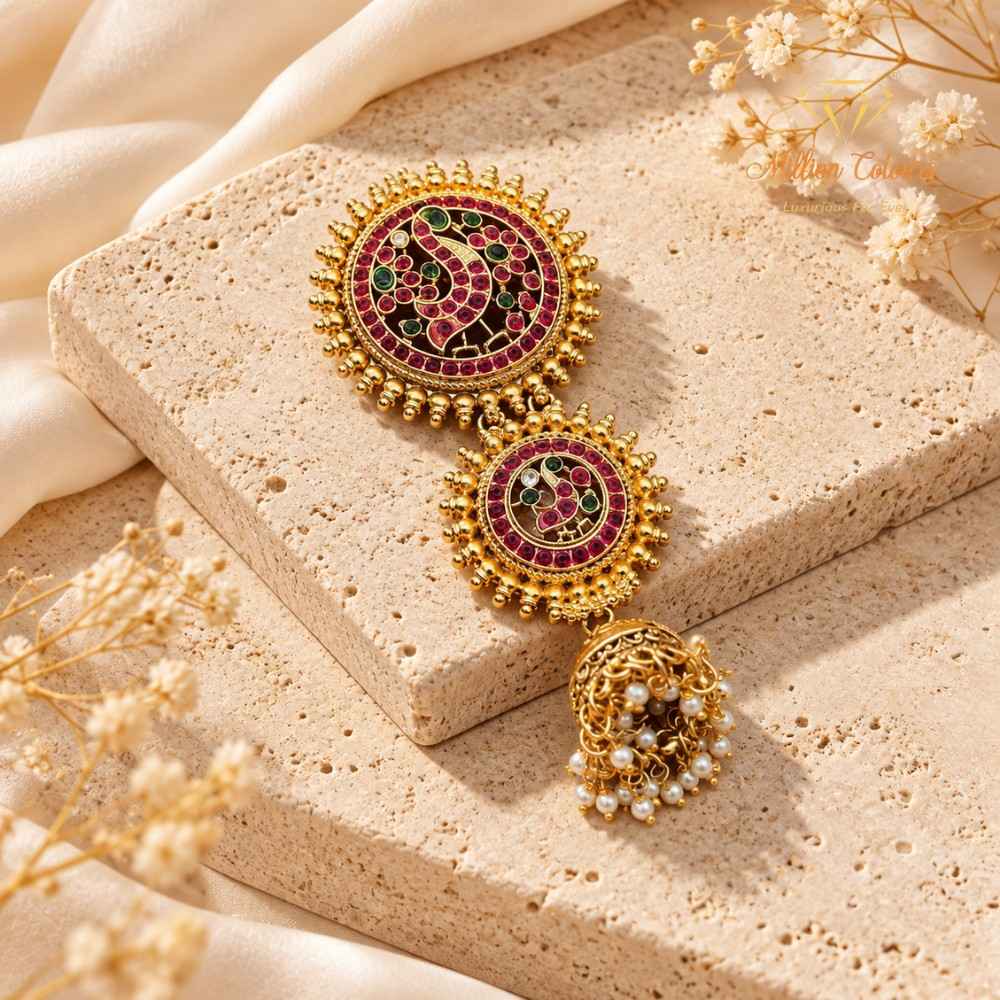 Traditional Gold-Tone Back Jada Set with Ruby & Green Stone Detailing By Million Colours