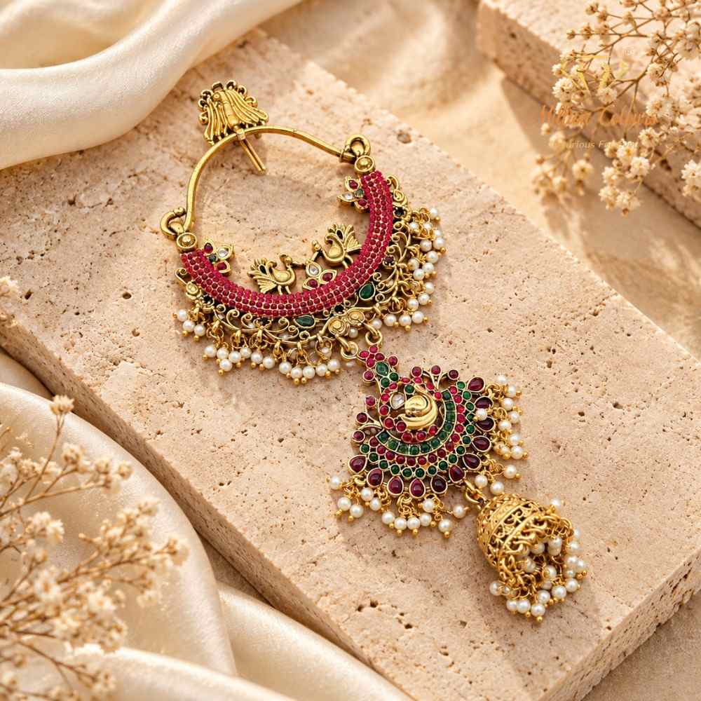 Traditional Gold-Tone Back Jada Set with Ruby & Green Stone Detailing By Million Colours