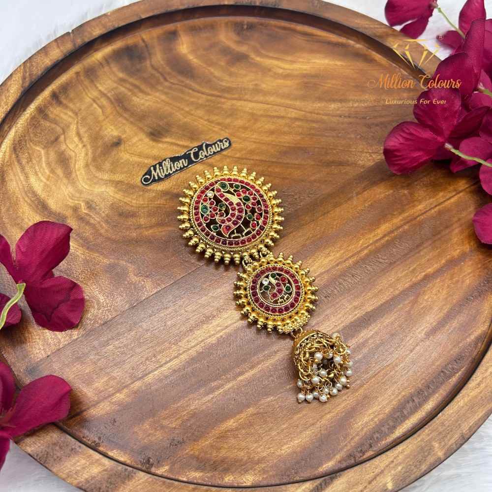 Traditional Gold-Tone Back Jada Set with Ruby & Green Stone Detailing By Million Colours