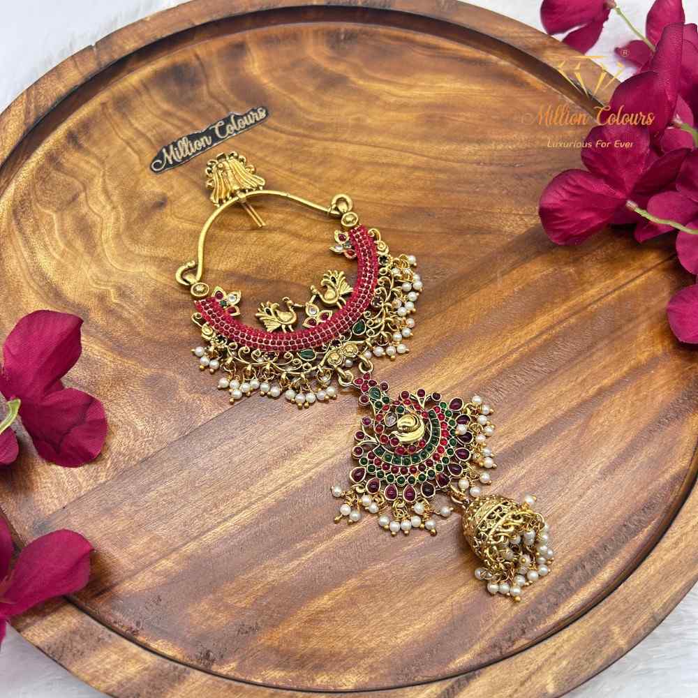 Traditional Gold-Tone Back Jada Set with Ruby & Green Stone Detailing By Million Colours