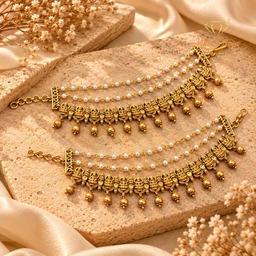 Traditional Gold-Tone Pearl Beaded Lakshmi Mattal By Million Colours