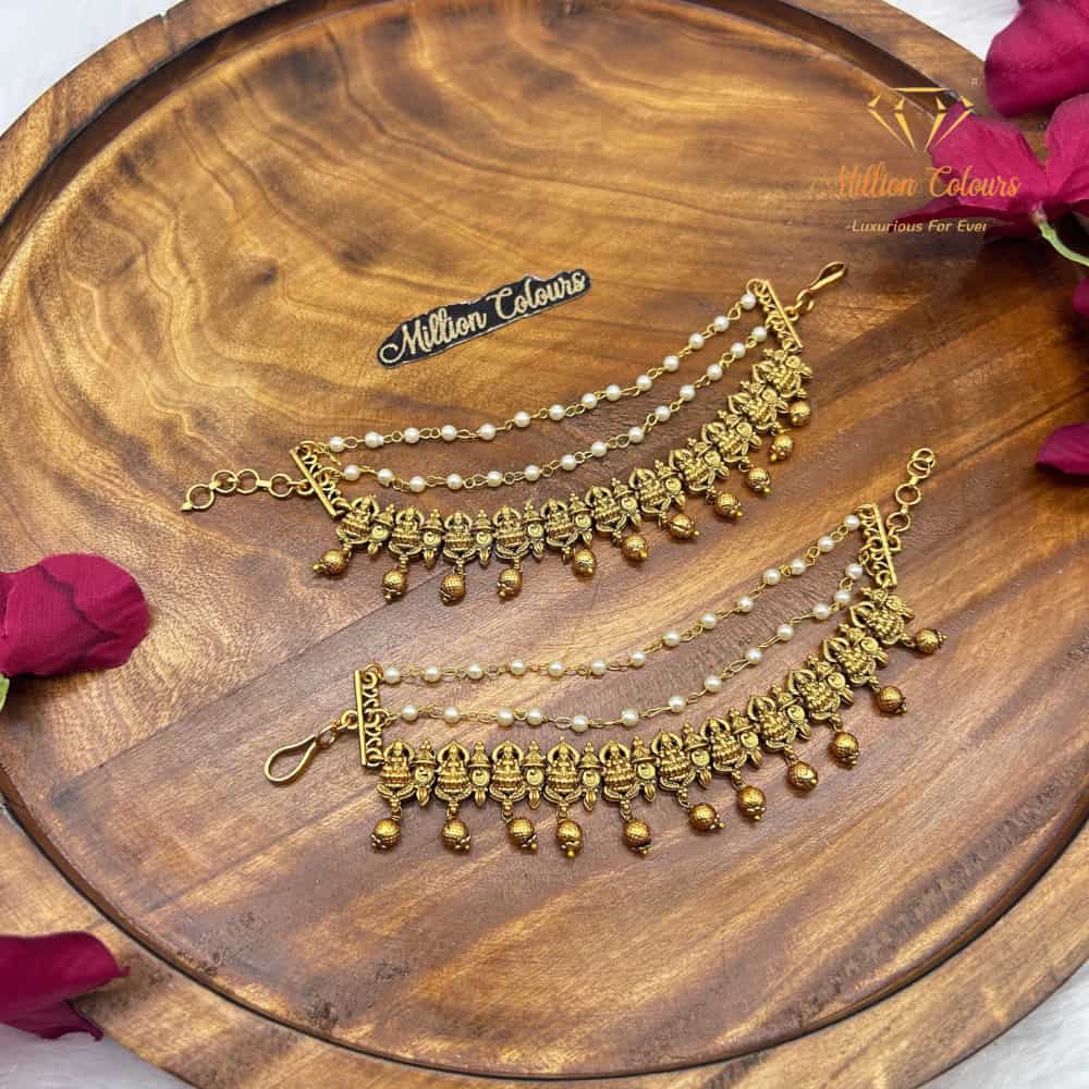 Traditional Gold-Tone Pearl Beaded Lakshmi Mattal By Million Colours