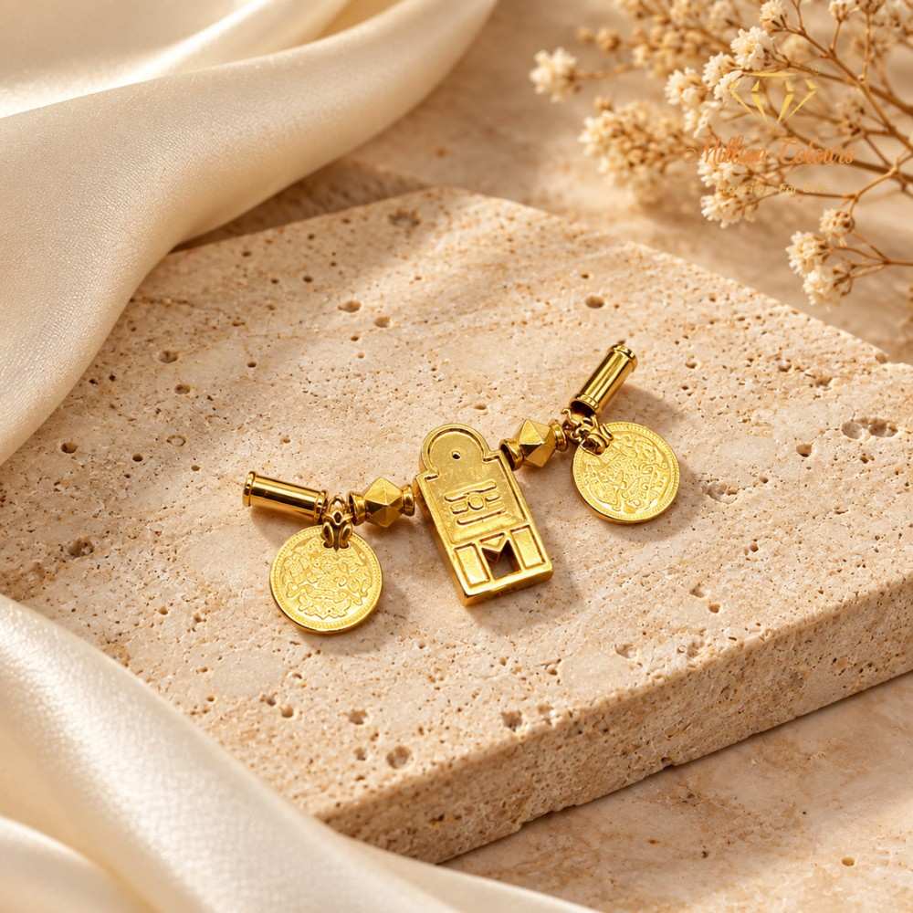 Traditional Gold-Tone Thali Set with Rectangular Pendant & Coin Charms By Million Colours