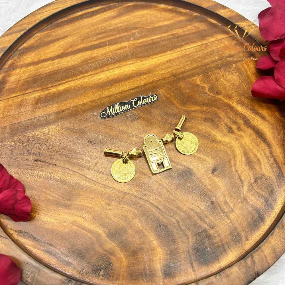 Traditional Gold-Tone Thali Set with Rectangular Pendant & Coin Charms By Million Colours