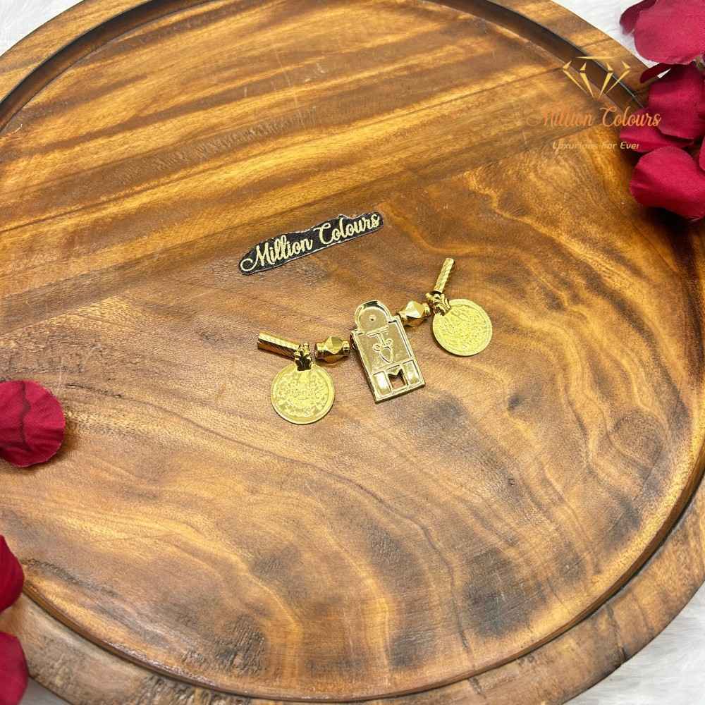 Traditional Gold-Tone Thali Set with Rectangular Pendant & Coin Charms By Million Colours