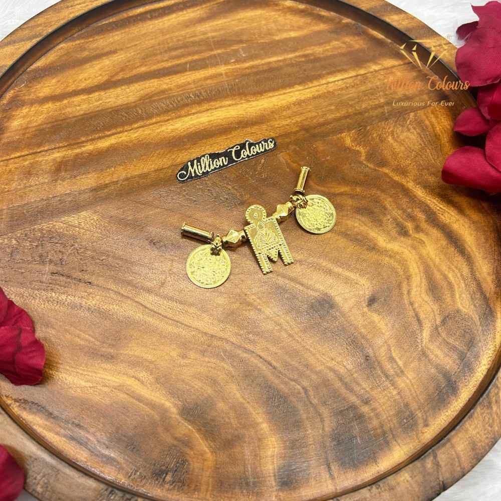 Traditional Gold-Tone Thali Set with Rectangular Pendant & Coin Charms By Million Colours
