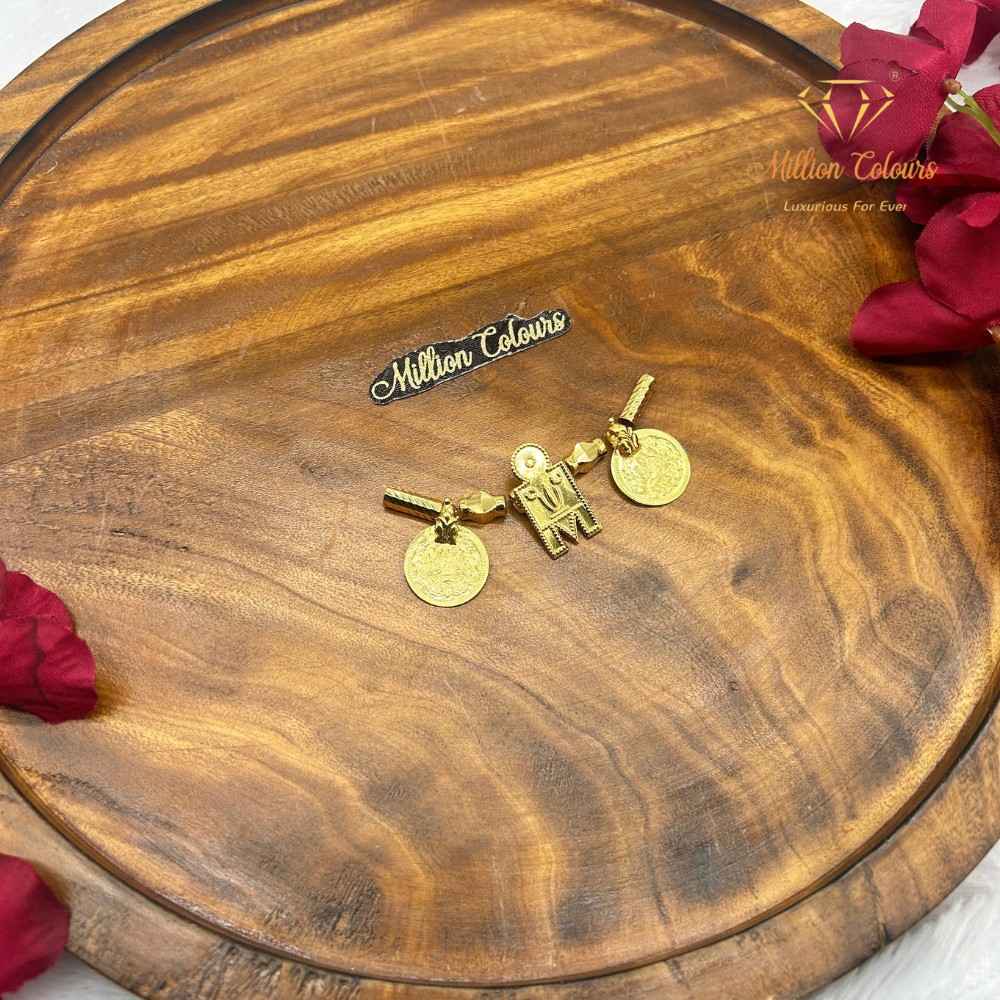 Traditional Gold-Tone Thali Set with Rectangular Pendant & Coin Charms By Million Colours