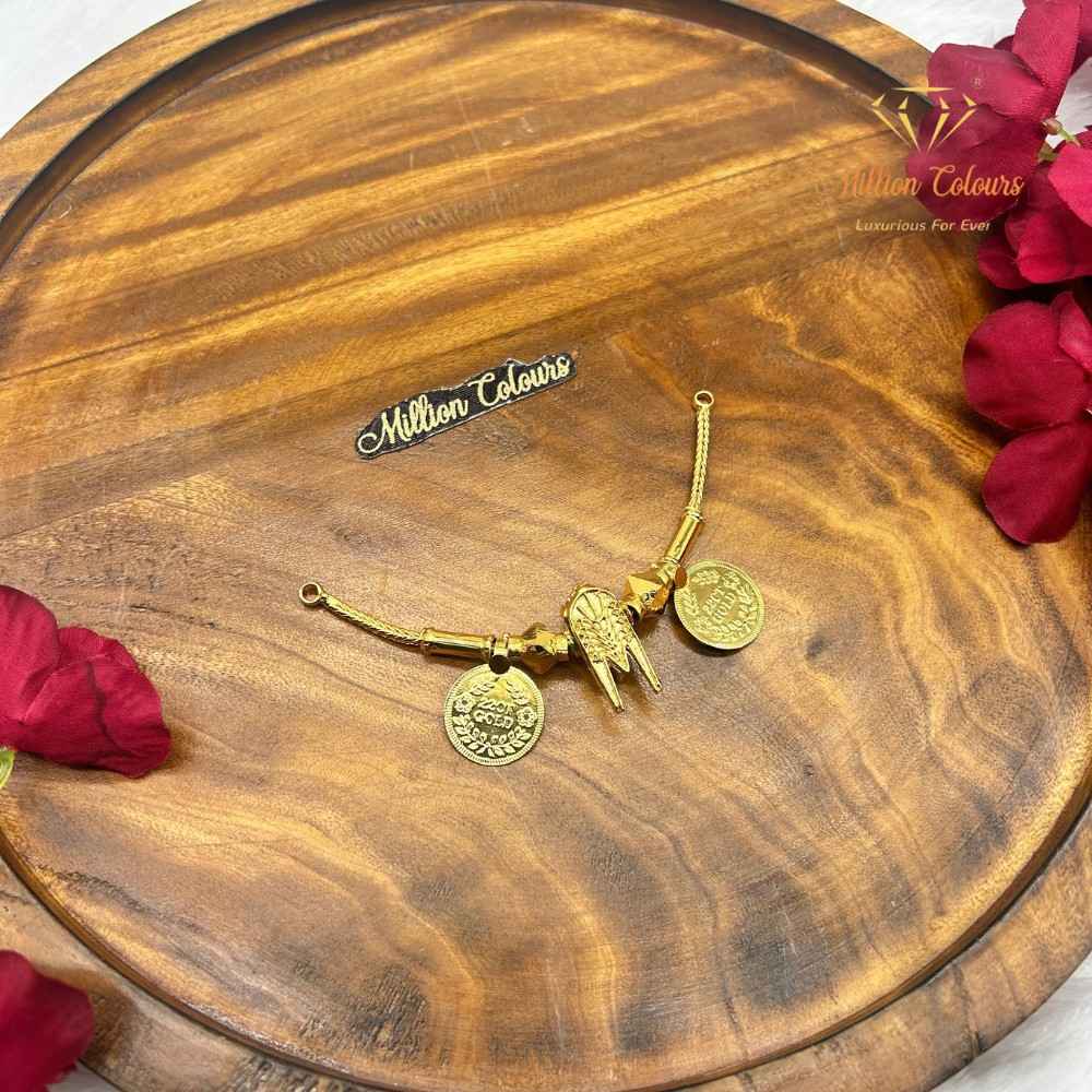 Traditional Gold-Tone Thali Set with Twin Coin Pendants & Central Pendant By Million Colours
