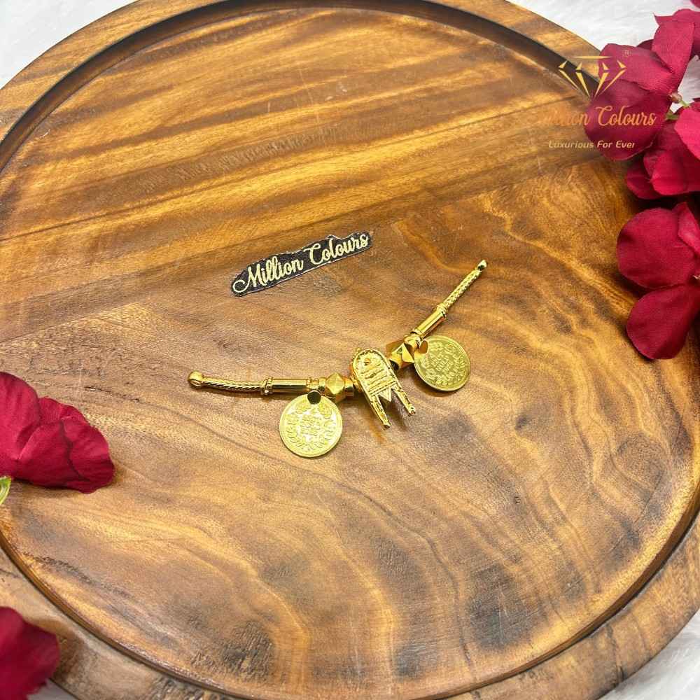 Traditional Gold-Tone Thali Set with Twin Coin Pendants & Central Pendant By Million Colours