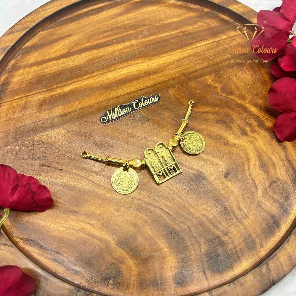 Traditional Gold-Tone Thali Set with Twin Coin Pendants & Central Pendant By Million Colours