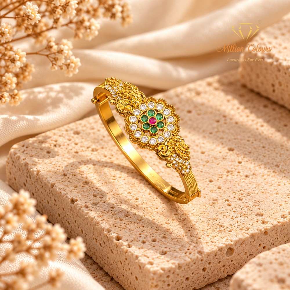 Traditional Kundan Peacock Motif Gold-Tone Bracelet By Million Colours