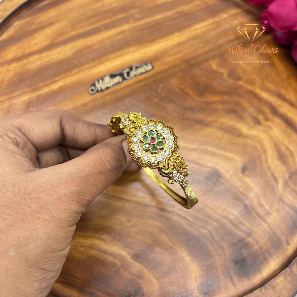 Traditional Kundan Peacock Motif Gold-Tone Bracelet By Million Colours