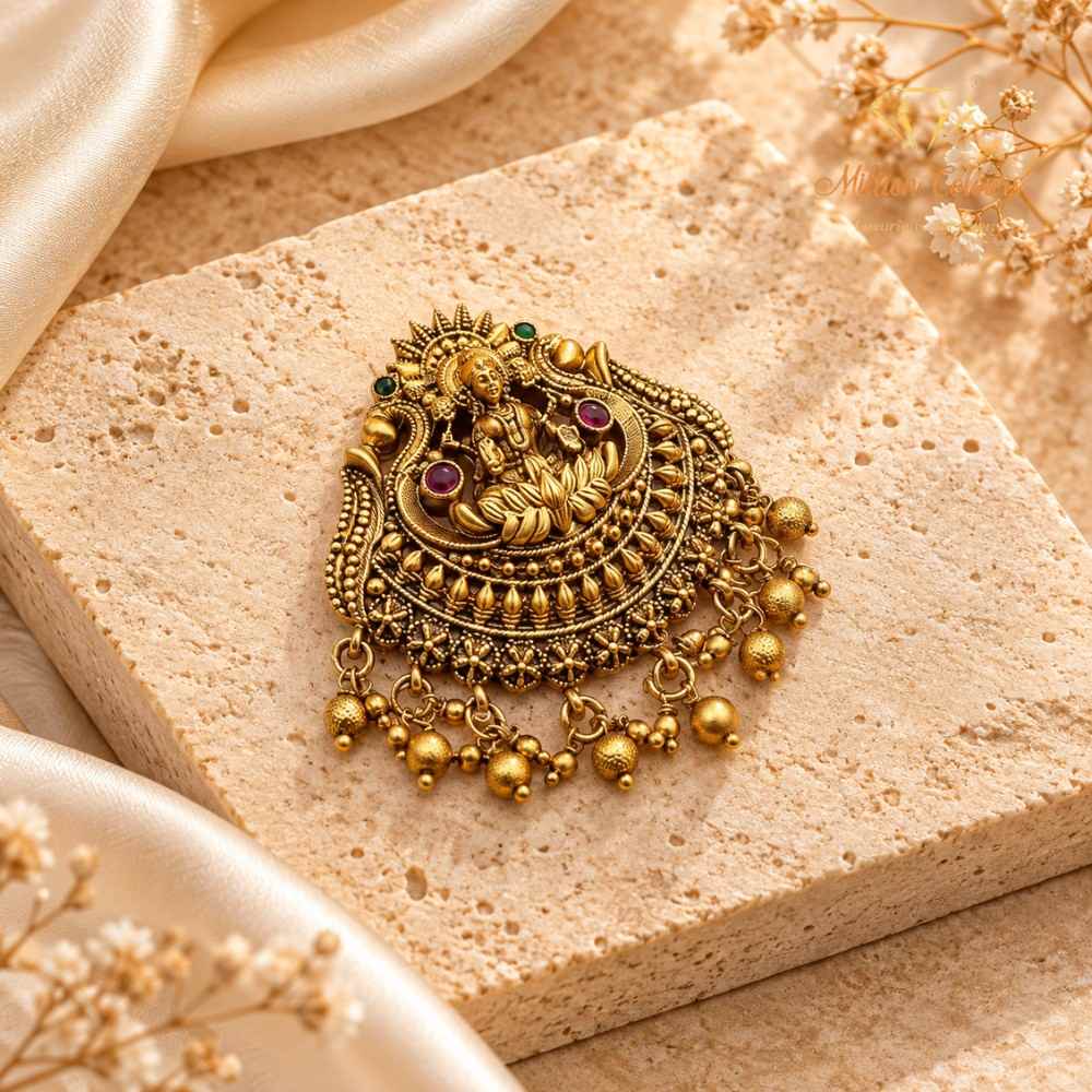 Traditional Lakshmi Back Jada Bella with Antique Gold Temple Design By Million Colours