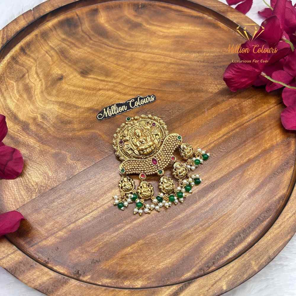 Traditional Lakshmi Back Jada Bella with Antique Gold Temple Design By Million Colours