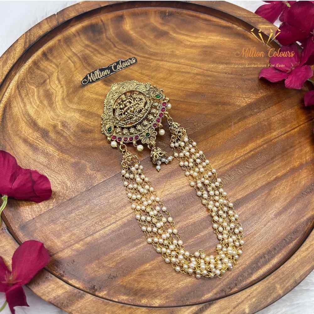 Traditional Lakshmi Back Jada Set with Pearl Layered Chains & Temple Motif By Million Colours