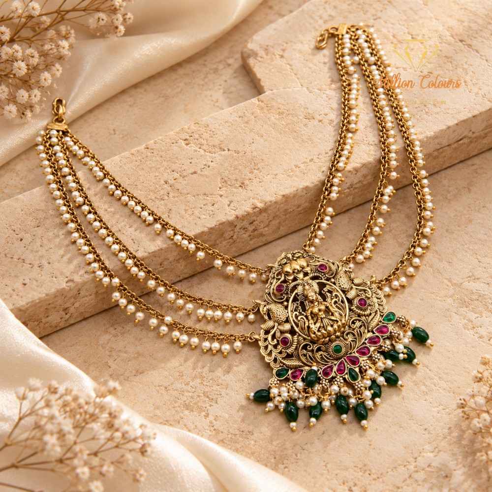 Traditional Lakshmi Peacock Back Jada Mattal with Pearl & Green Bead Detailing By Million Colours